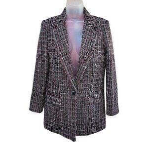Sacs Womens Tweed Blazer Jacket M Red/Black/White Checkered Classic Button Front